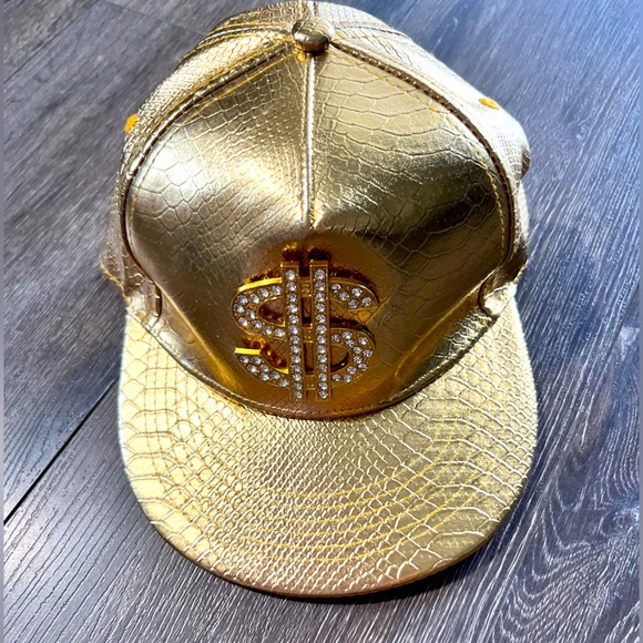 Gold Crocodile Pattern Cap with Dollar Sign snap back - Picture 1 of 3